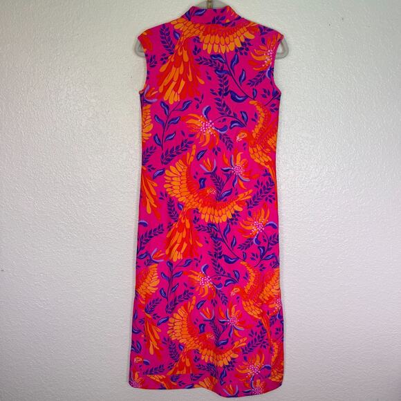 Jude Connally Dress Womens Small Floral Bird Print Midi Jude Cloth Resort Artsy - Picture 2 of 11